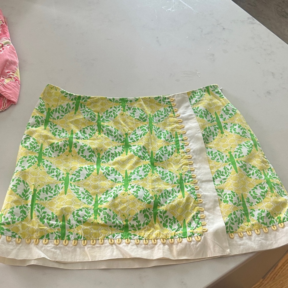 Lilly Pulitzer Yellow and Green Printed Mini Skirt with Trim